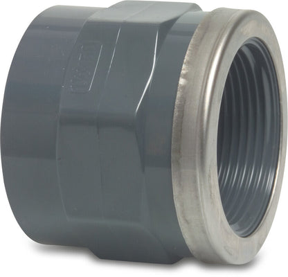 Profec Gewindemuffe PVC-U Klebemuffe x Innengewinde 10bar Grau mit Edelstahl Ring Typ verstärkt