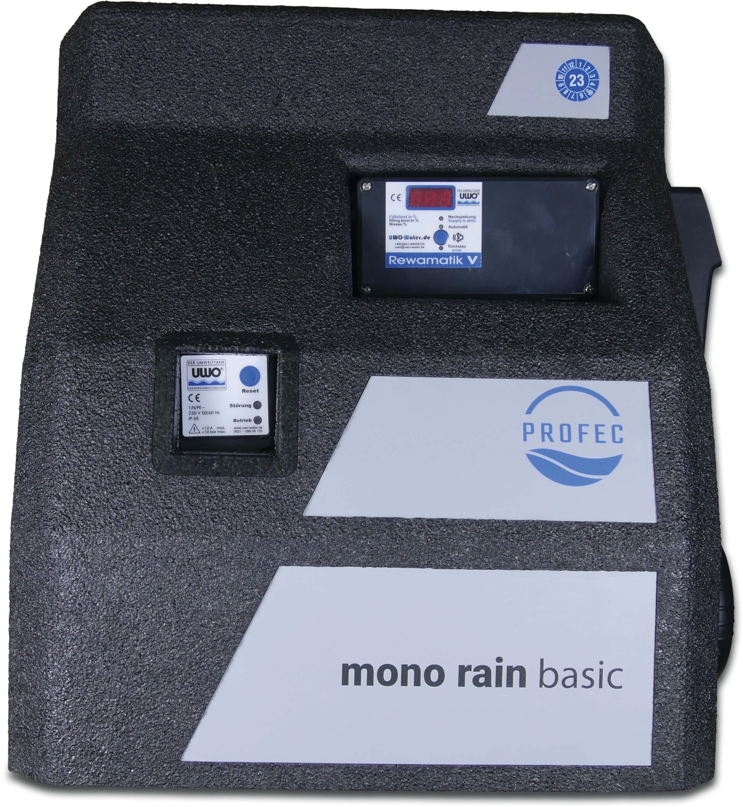 Profec Regenwasser Versorgungsmanager 4bar Schwarz DVGW Typ Mono rain basic D inkl. selbstansaugender Pumpe, Druckschalter und Füllstandsanz