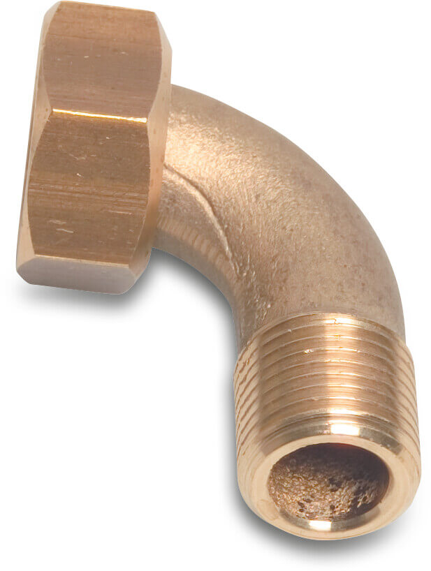 Nr. 100 Bogen 90° Messing 3/4" x 1/2" Überwurfmutter IG x Außengewinde 40bar