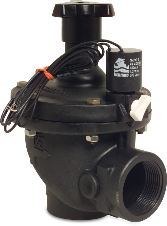 Bermad D151 Winkel Magnetventil glasfaserverstärktes Nylon 1 1/ Innengewinde 10bar 24VDC Schwarz