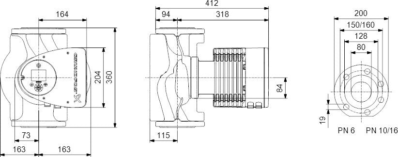Grundfos Umwälzpumpe mit variabler Drehzahl Gusseisen DIN Flansch 10bar 3.17A 230VAC Schwarz/Rot WRAS