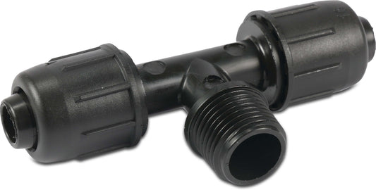 T-Stück 90° PP 20 mm x 1/2" x 20 mm lock x Außengewinde 4bar Schwarz