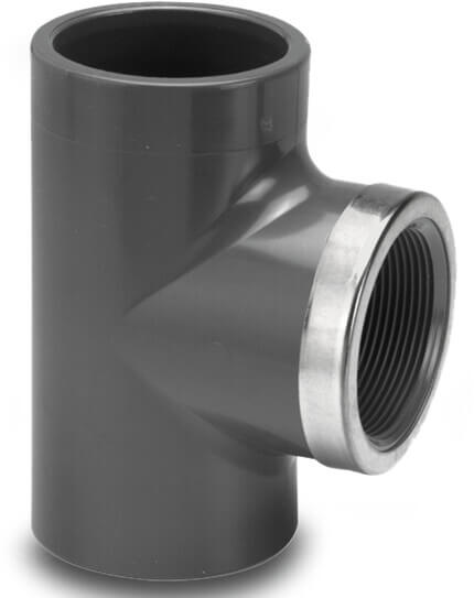 VDL T-Stück 90° PVC-U Klebemuffe x Innengewinde x Klebemuffe 16bar Grau Typ verstärkt