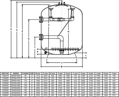 Waterco Commercial sand filter Glasfaser 6"/160mm DIN Flansch 4bar Grau Typ
