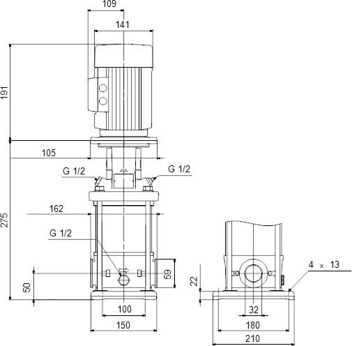 Grundfos Mehrstufige Kreiselpumpe Edelstahl 1 1/4" 1A 400VAC