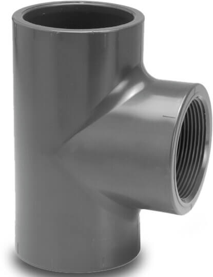 VDL T-Stück 90° PVC-U Klebemuffe x Innengewinde x Klebemuffe 10bar Grau