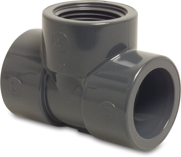 Profec T-Stück 90° PVC-U Klebemuffe x Innengewinde x Klebemuffe 10bar Grau