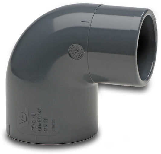 VDL Winkel 90° PVC-U 50 mm x 40/50 mm Klebemuffe x Klebemuffe/Klebestutzen 10bar Grau