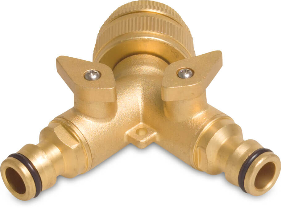 Profec Y-Stück Clickkupplung Messing 3/4 - 1" Überwurfmutter IG x Klickstecker x Klickstecker Typ mit Kugelhahn