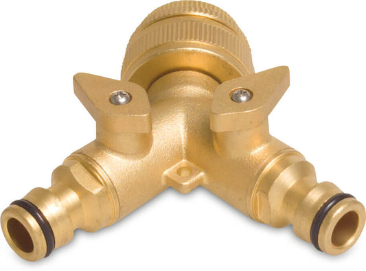 Profec Y-Stück Clickkupplung Messing 3/4 - 1" Überwurfmutter IG x Klickstecker x Klickstecker Typ mit Kugelhahn