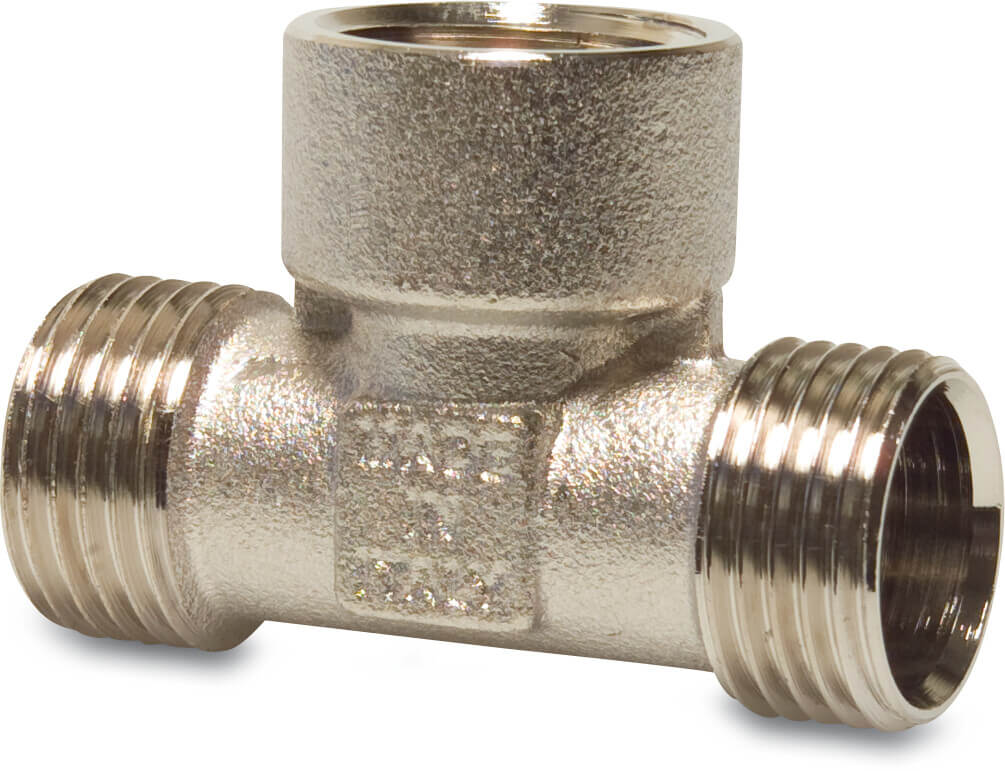 Multi-Fit T-Stück 90° Messing Vernickelt Außengewinde x Innengewinde x Außengewinde 20bar KIWA