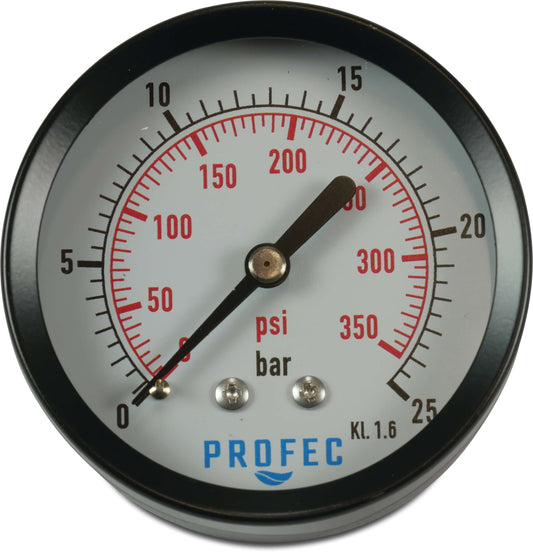 Profec Manometer 63 mm Außengewinde 0 - 1,6bar Schwarz Typ Trocken Hinten 1/4"