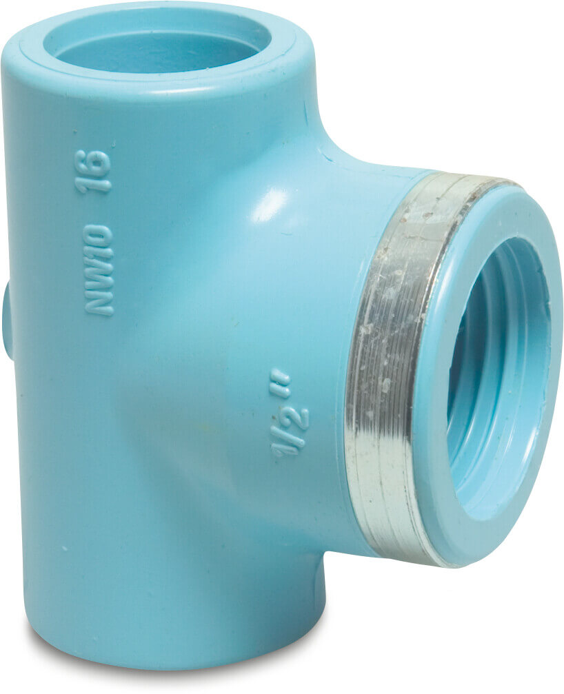 T-Stück 90° PVR 20 mm x 1/2" x 20 mm Klebemuffe x Innengewinde x Klebemuffe 12,5bar Blau Typ verstärkt