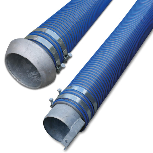 Spiralsaug- und Druckschlauch PVC 152 mm x 169,0 mm V-Teil Kardan x Endstück 2bar Blau/Grau 4m Typ Agriflex