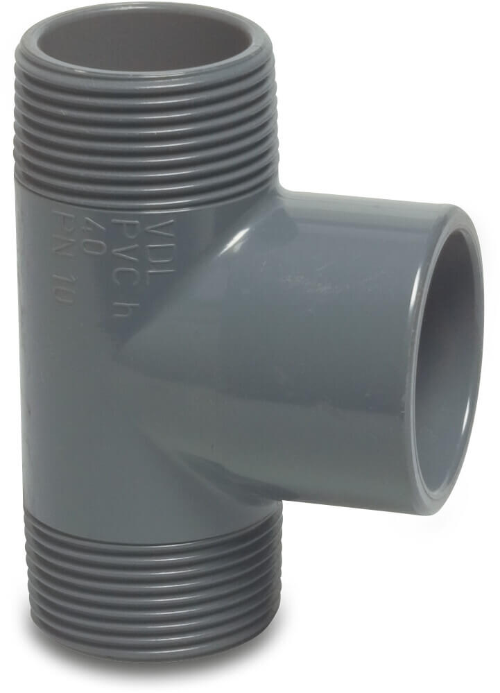 VDL T-Stück 90° PVC-U 1 1/4" x 32 mm x 1 1/4" Außengewinde x Klebemuffe x Außengewinde 10bar Grau