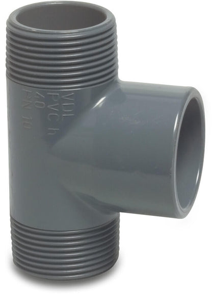 VDL T-Stück 90° PVC-U 1 1/4" x 32 mm x 1 1/4" Außengewinde x Klebemuffe x Außengewinde 10bar Grau