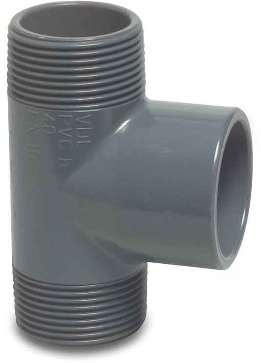 VDL T-Stück 90° PVC-U 1 1/4" x 32 mm x 1 1/4" Außengewinde x Klebemuffe x Außengewinde 10bar Grau