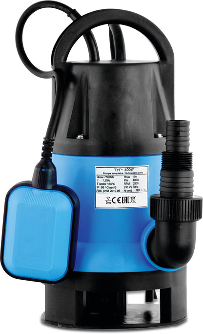 Unterwasserpumpe 1" x 1 1/2" x 1" Schlauchtülle x Außengewinde x Schlauchtülle 1,25A 230VAC Blau Typ 400