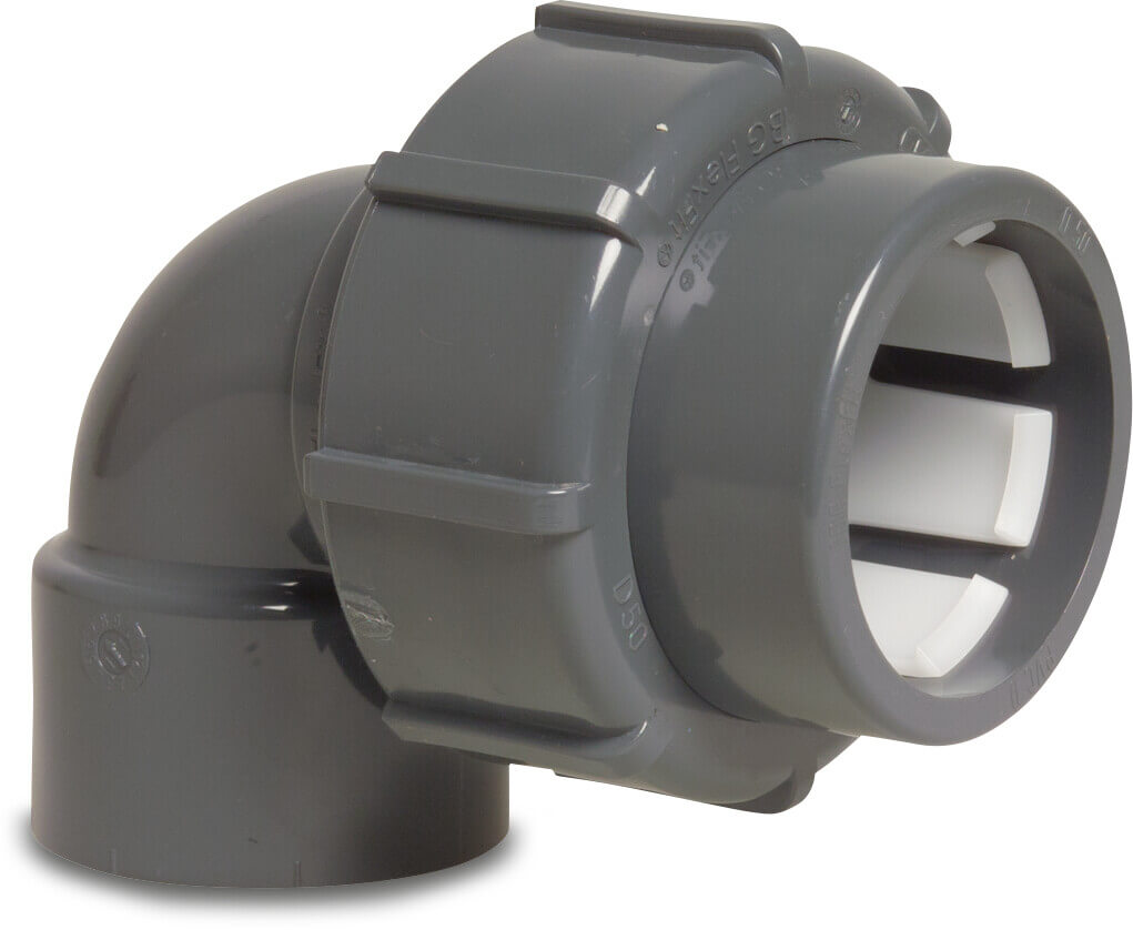 Winkel 90° PVC-U 50 mm Klemm x Klebemuffe 4bar Grau