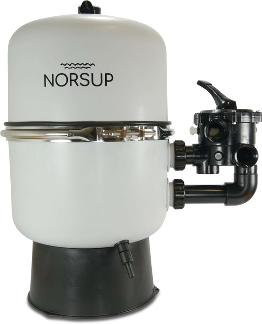 Norsup Duplex 600 SM 2-teilig Sandfilter PP glasfaserverstärkt 50 mm x 1 1/2" Klebemuffe x Innengewinde 1,8bar 230VAC Grau
