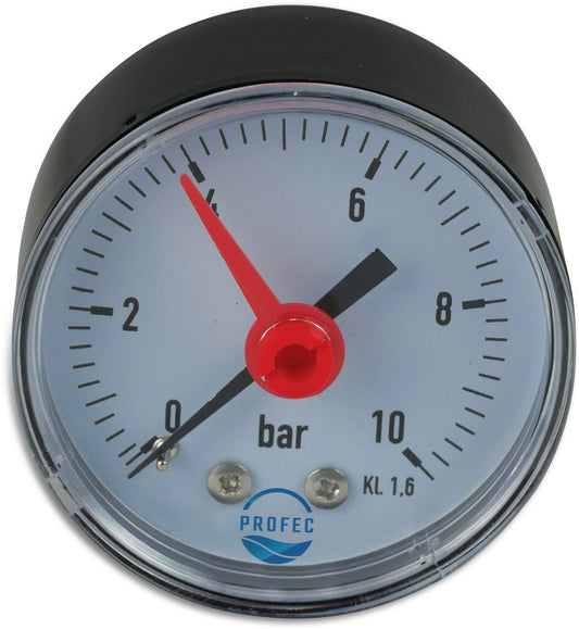 Profec Druckmanometer 50 mm Innengewinde 0 - 10bar Schwarz Typ Trocken erweiterter hinterer Anschluss 1/4"