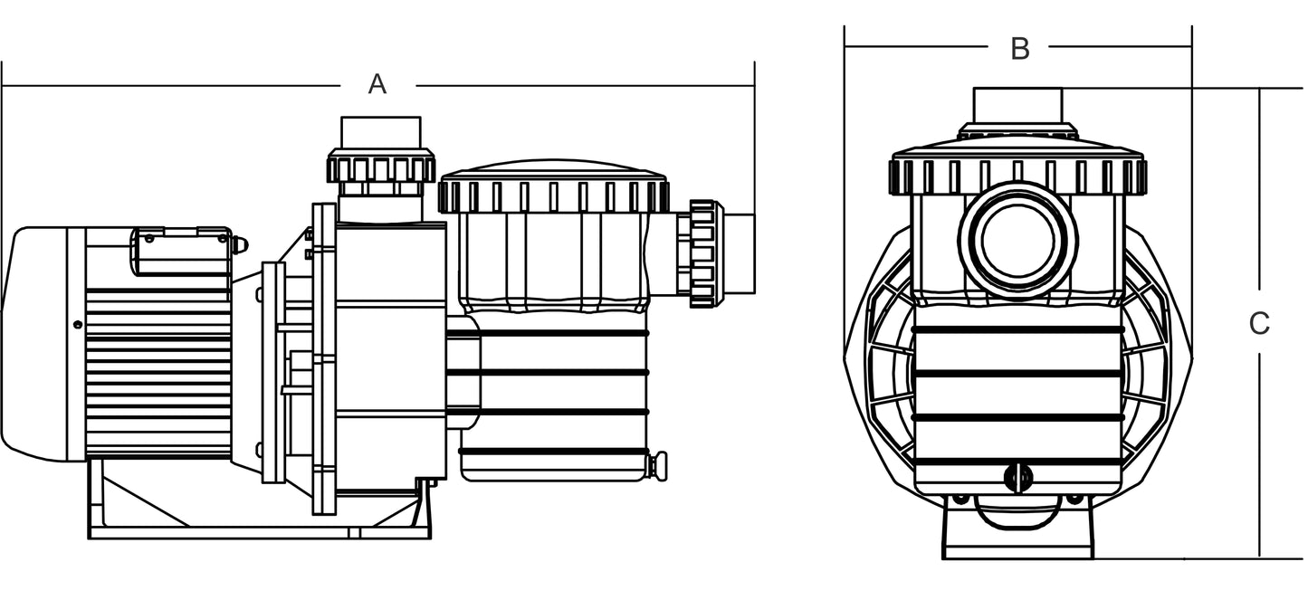 Flotide SB30T Schwimmbadpumpe 63 mm / 2" Metrisch/Imperial Klebemuffe 10,5A 400VAC Schwarz