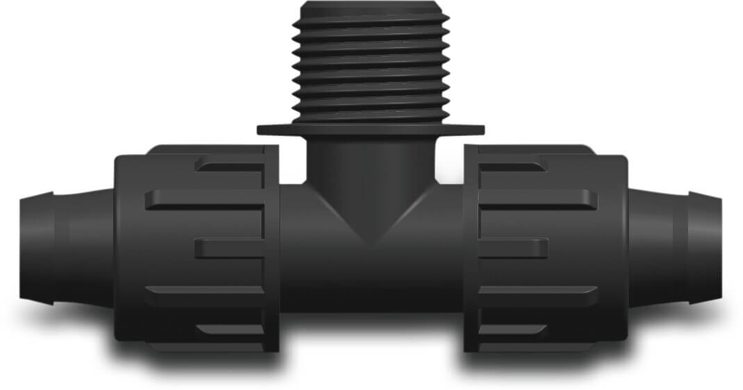T-Stück 90° PP lock x Außengewinde x lock 4bar Schwarz