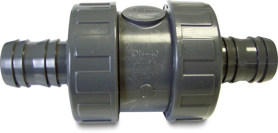 Profec Rückschlagventil federbelastet PVC-U 38 mm Schlauchtülle 10bar Grau