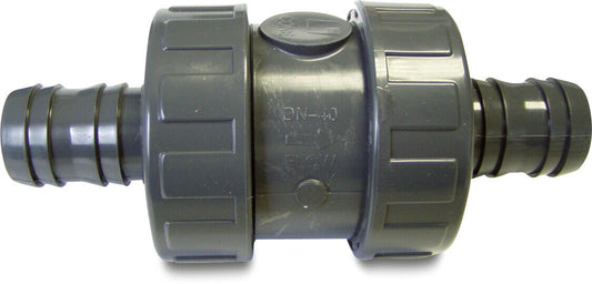 Profec Rückschlagventil federbelastet PVC-U 38 mm Schlauchtülle 10bar Grau