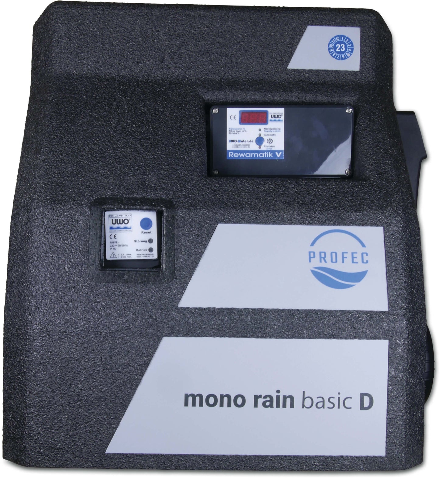 Profec Regenwasser Versorgungsmanager 4bar Schwarz DVGW Typ Mono rain basic D inkl. selbstansaugender Pumpe, Druckschalter und Füllstandsanz