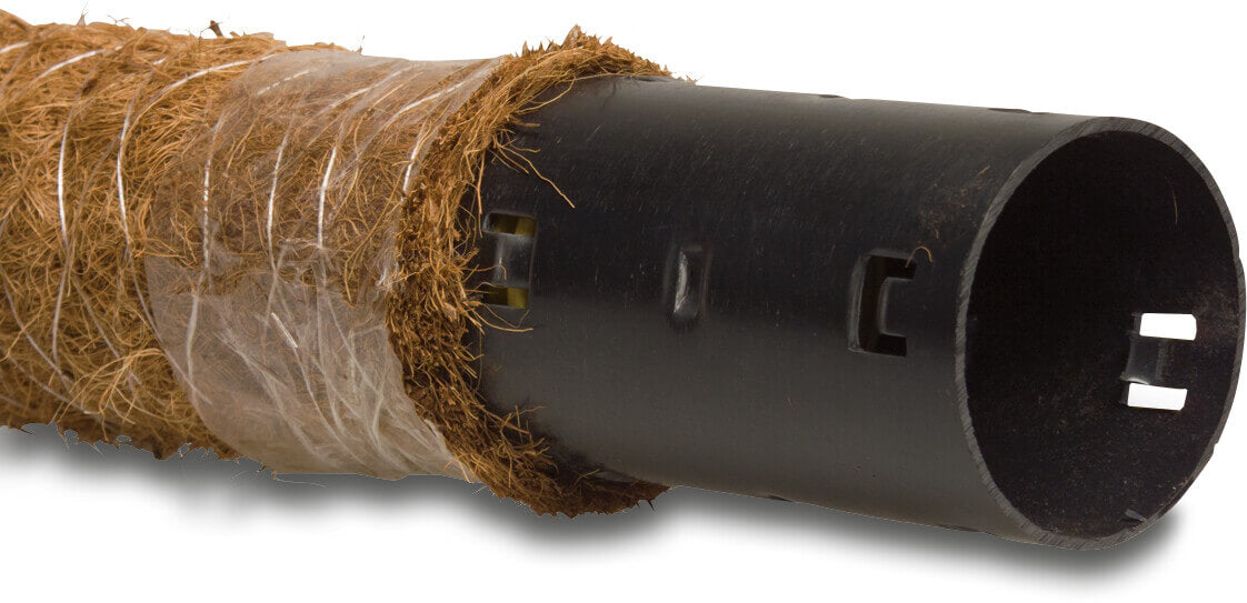 Drainagerohr PVC-U Klick Muffe x Glatt Gelb 50m KIWA/KOMO Typ Perforiert, umwickelt mit Kokos