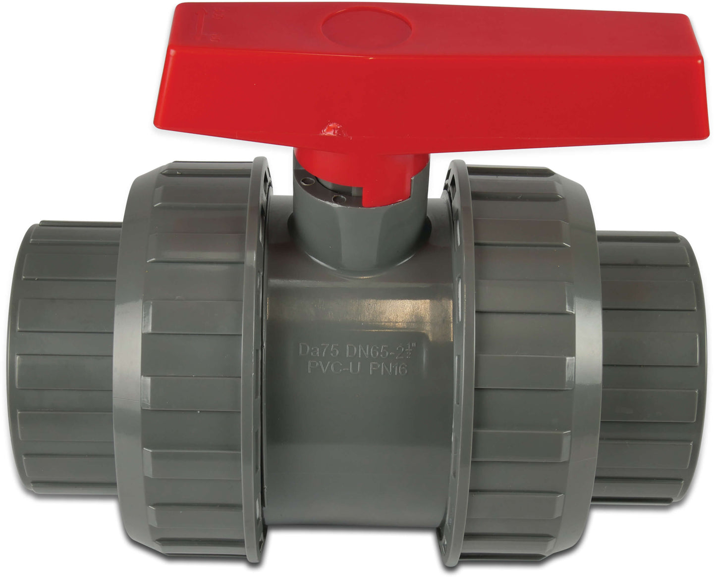 Kugelhahn PVC-U 75 mm Klebemuffe für STP mit rotem Griff