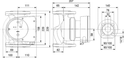 Grundfos Umwälzpumpe mit variabler Drehzahl Gusseisen DIN Flansch 10bar 1.41A 230VAC Schwarz/Rot