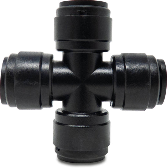 Kreuzstück POM 6 mm Einsteck 20bar Schwarz WRAS Typ Aquaspeed