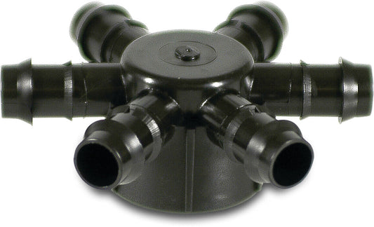 6-Wege Verteiler POM 16 mm x 1" Tülle x Innengewinde 4bar Schwarz