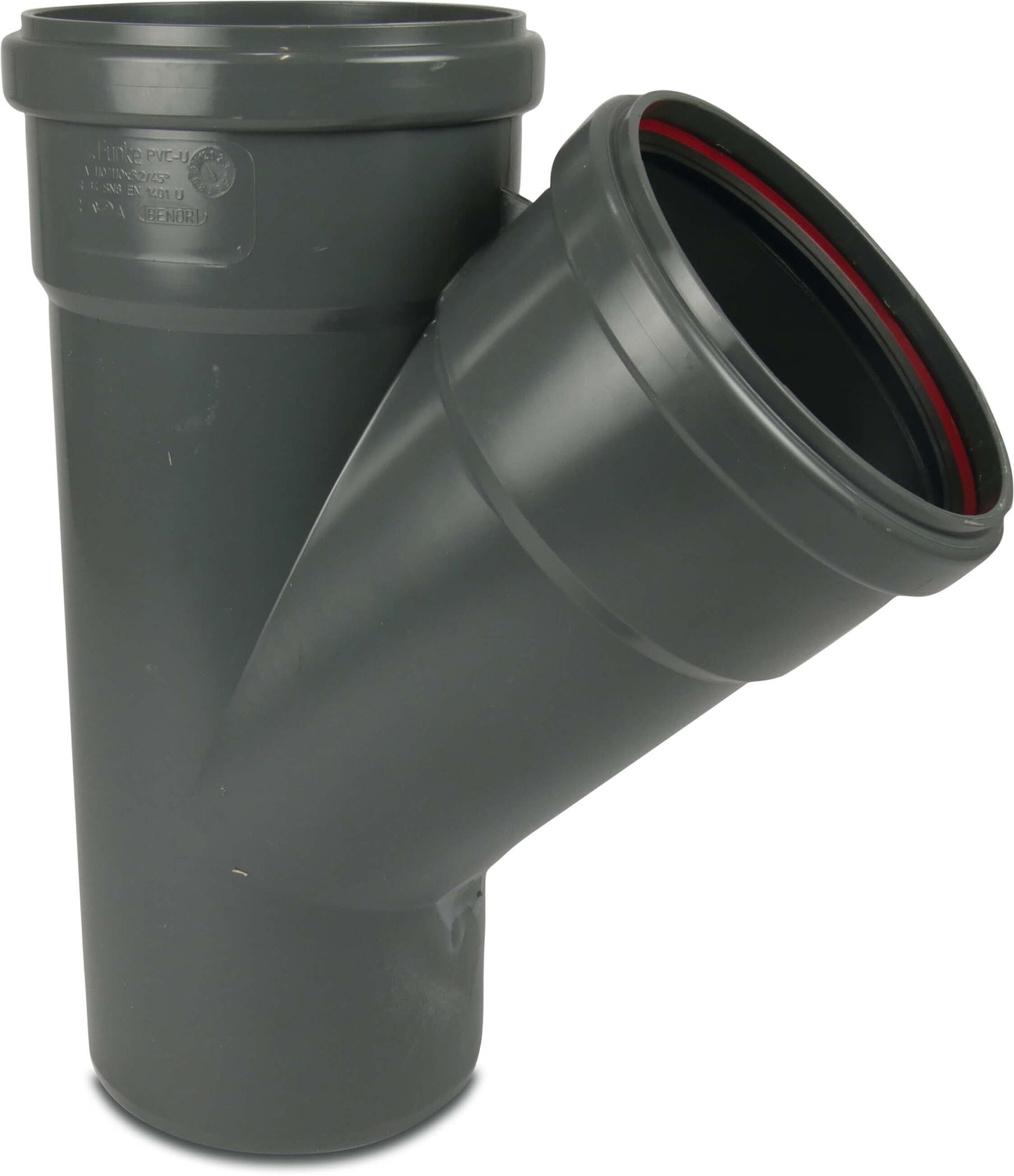 T-Stück 45° PVC-U 110 mm SN4 Steckmuffe x Steckmuffe x Stutzen Grau KOMO/BENOR