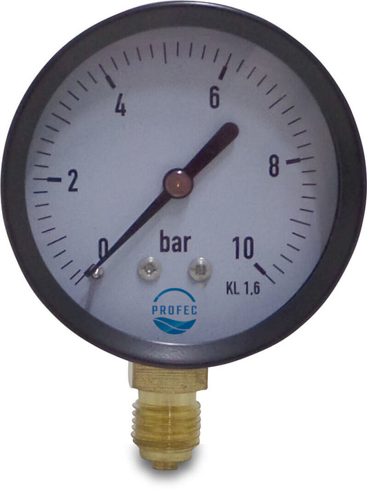 Profec Manometer 80 mm Außengewinde -1 - 1,5bar Schwarz Typ Trocken Unten 1/4"