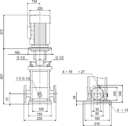 Grundfos Mehrstufige Kreiselpumpe Edelstahl DN35 DIN Flansch 7,9A 400VAC