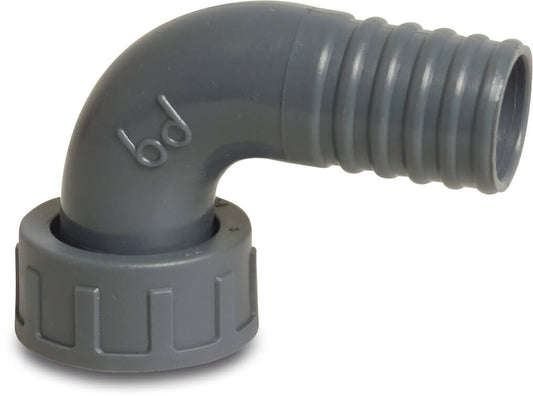 Bogen 90° PP Überwurfmutter IG x Schlauchtülle 6bar Grau