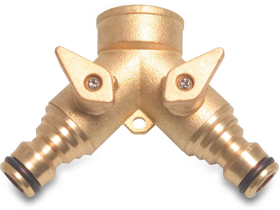Profec Y-Stück Clickkupplung Messing 3/4" Innengewinde x Klickstecker x Klickstecker Typ mit Kugelhahn