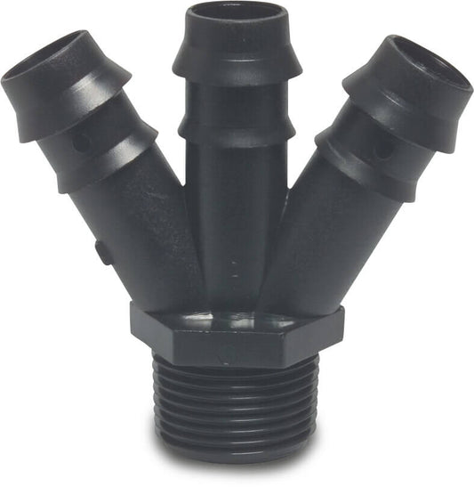 Tavlit 3-Wege Verteiler PP 3/4" x 12 mm x 12 mm x 12 mm Außengewinde x Tülle x Tülle x Tülle 4bar Schwarz