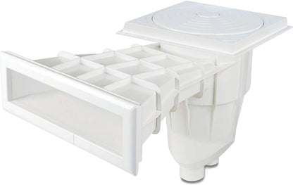 Wasserlinien Skimmer breit ABS 50/63 mm Klebemuffe Weiß rechteckig Typ mit Messing M6 Gewinde