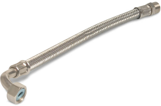 Flexibler Schlauch 90° Edelstahl/Silikon Außengewinde x Überwurfmutter IG 6bar 60cm KTW/DVGW Typ Winkel