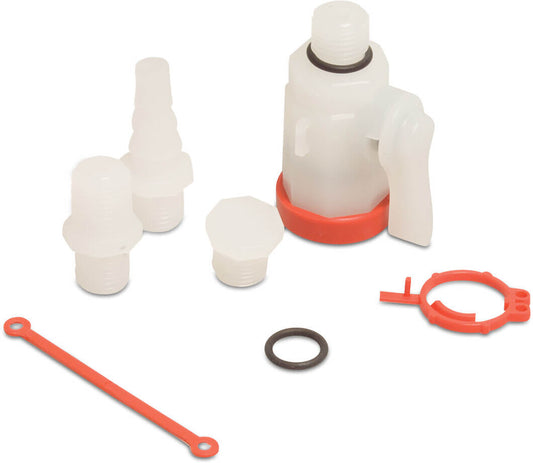 Praher Kugelhahn PVDF 1/4" Innengewinde x Außengewinde 10bar Weiß
