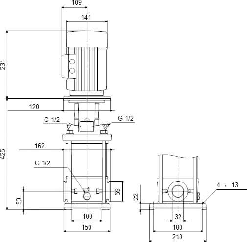 Grundfos Mehrstufige Kreiselpumpe Edelstahl 1 1/4" 1A 400VAC