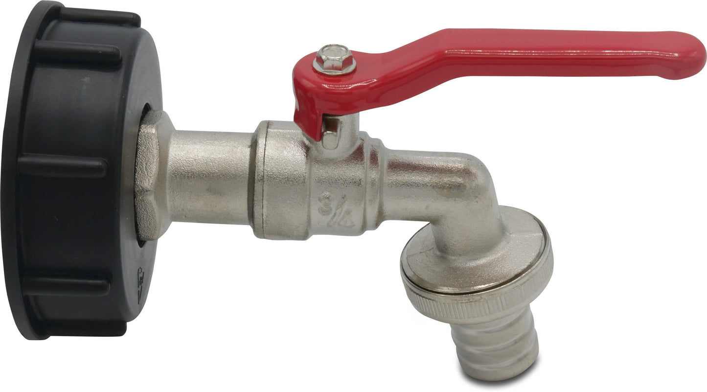 Profec Kugelauslaufhahn für IBC Tank Messing Vernickelt S60 x 2" x 3/4" Außengewinde x Schlauchtülle