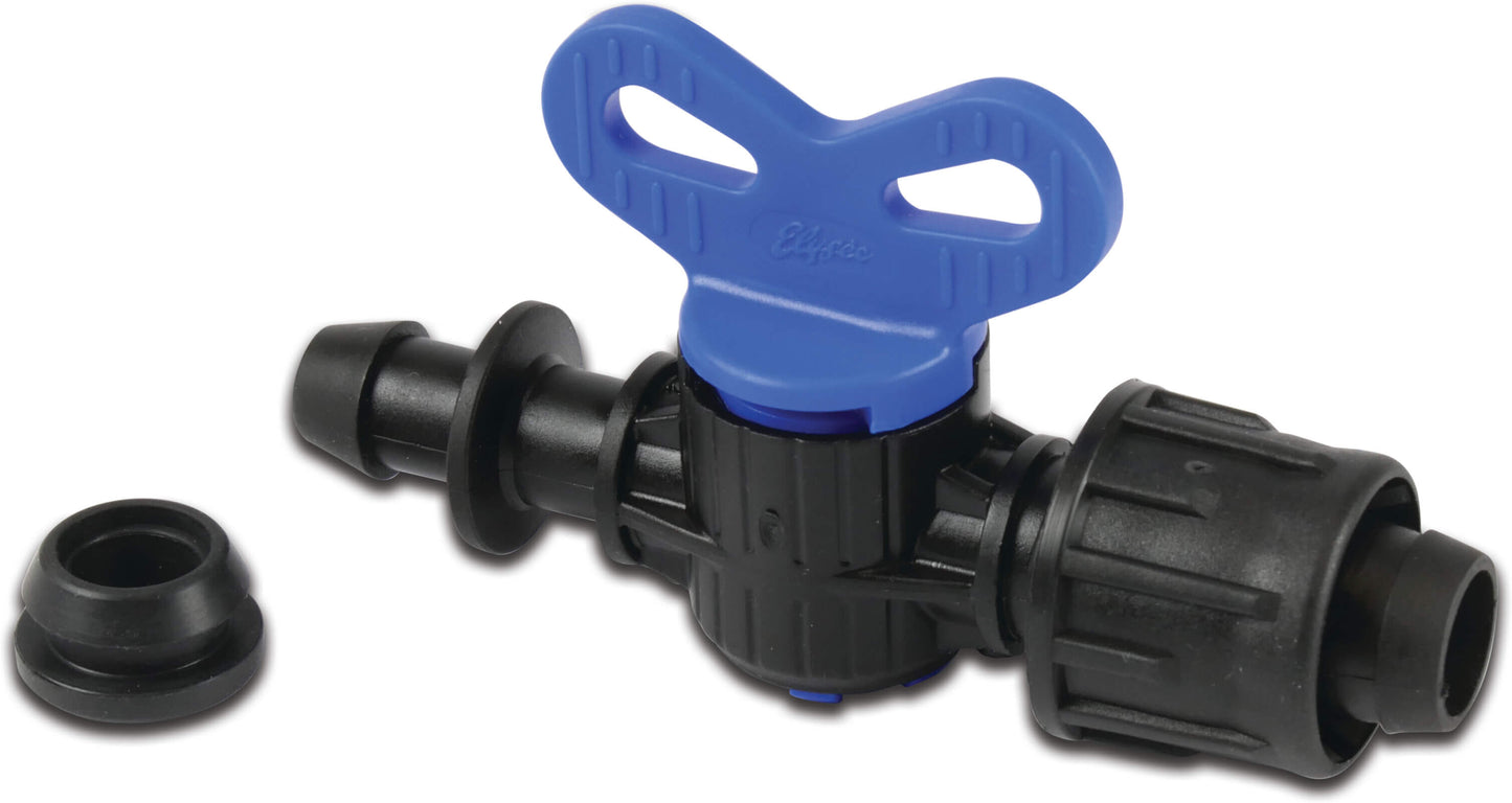 Absperrhahn PP 17 mm x 8 mm Einsteck x Tape 3bar Schwarz/Blau