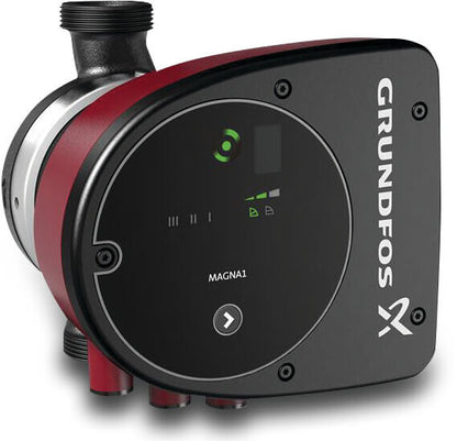 Grundfos Umwälzpumpe mit variabler Drehzahl Gusseisen Außengewinde 10bar 1.42A 230VAC Schwarz/Rot