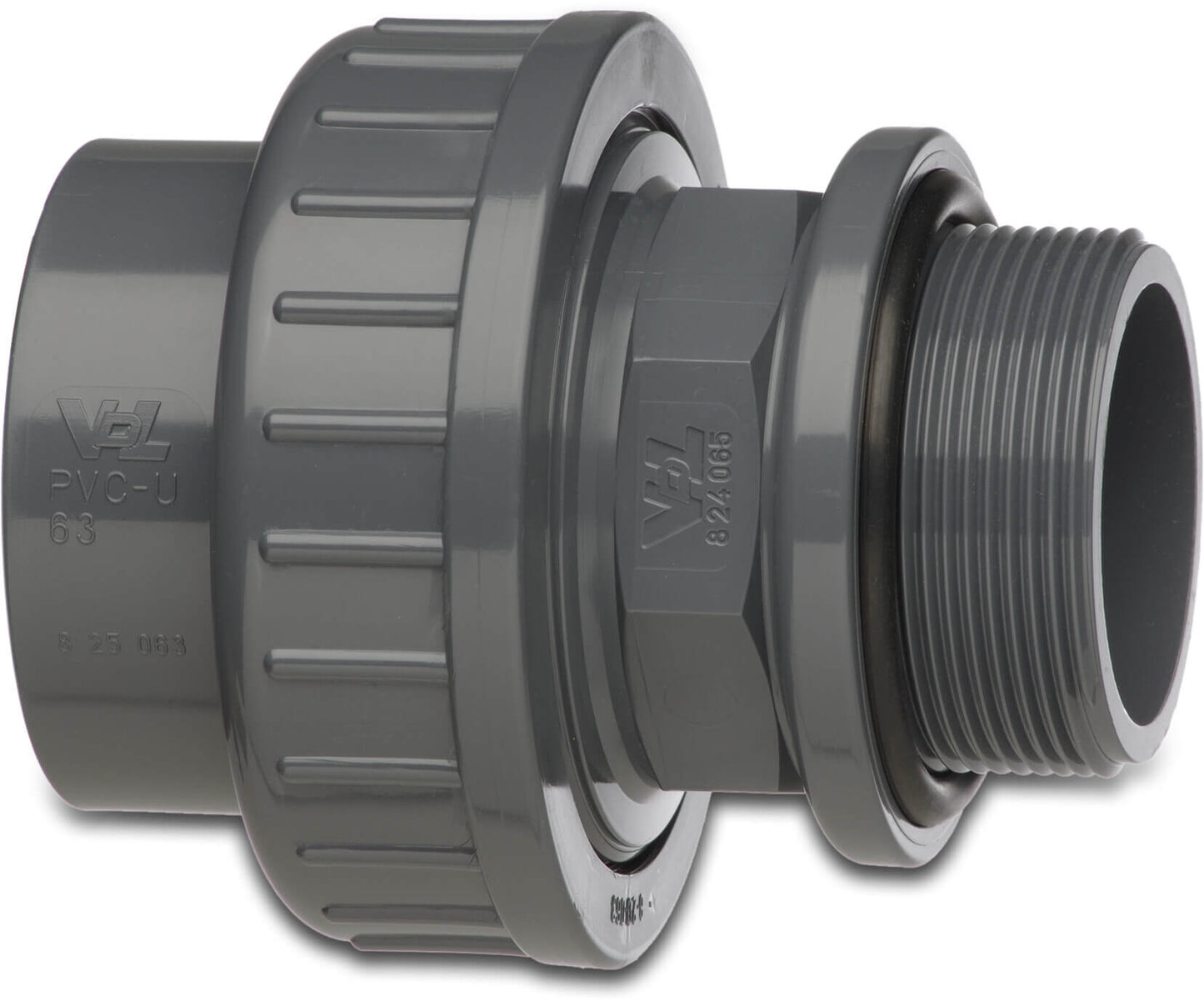 VDL Verschraubung mit O-Ring PVC-U 20 mm x 1/2" Klebemuffe x Außengewinde 10bar Grau
