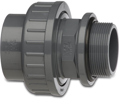 VDL Verschraubung mit O-Ring PVC-U 20 mm x 1/2" Klebemuffe x Außengewinde 10bar Grau